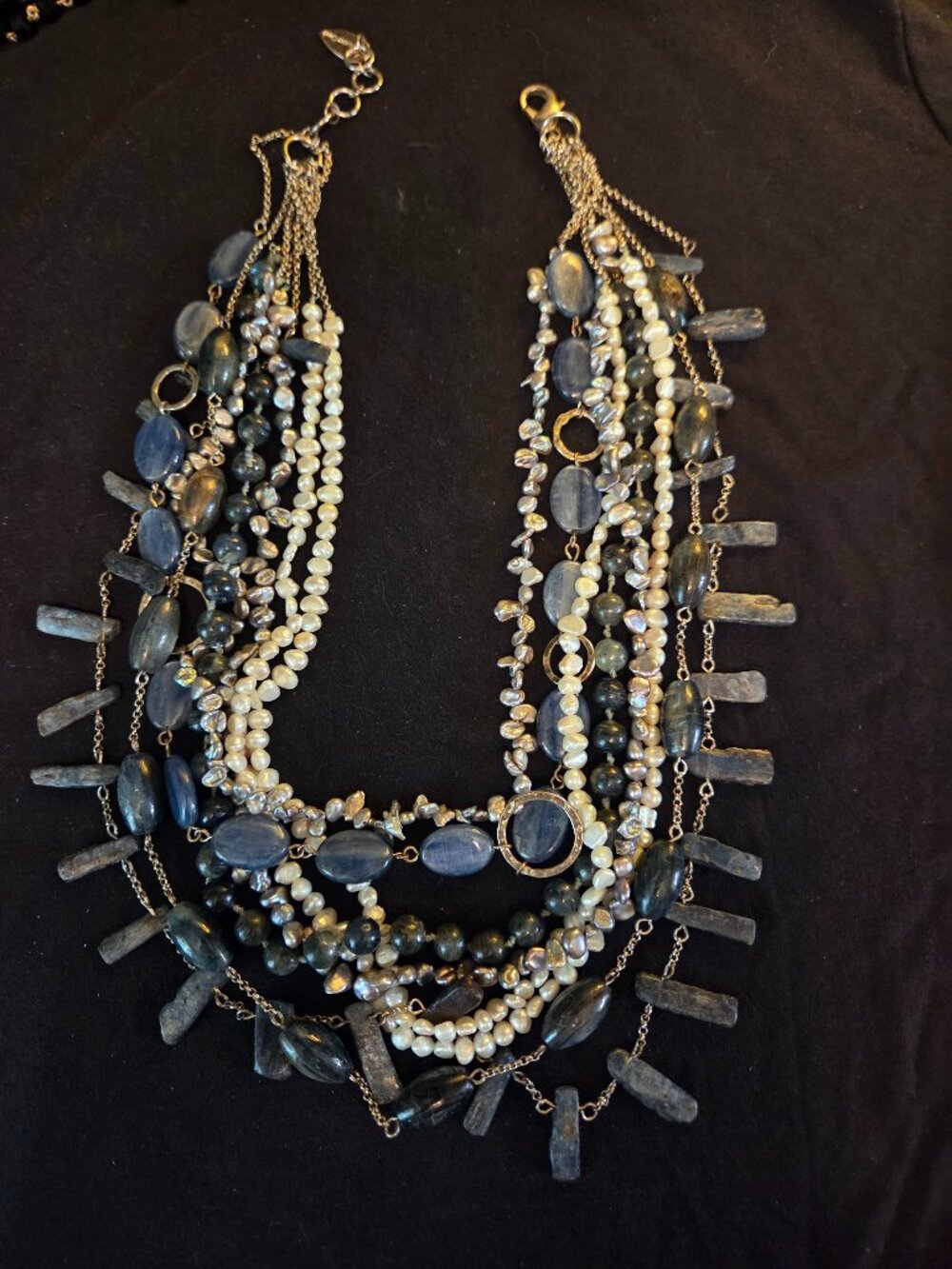 Coldwater Creek Semiprecious Stone Peacock Pearls Beaded Layered Necklace